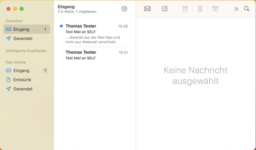 Posteingang nach einer ersten Testmail